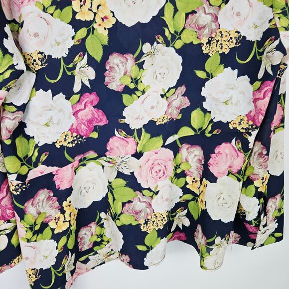 Cato Women’s XLP Floral Button Up Blouse Asymmetrical Hem Long Sleeve Career Top - Picture 6 of 13